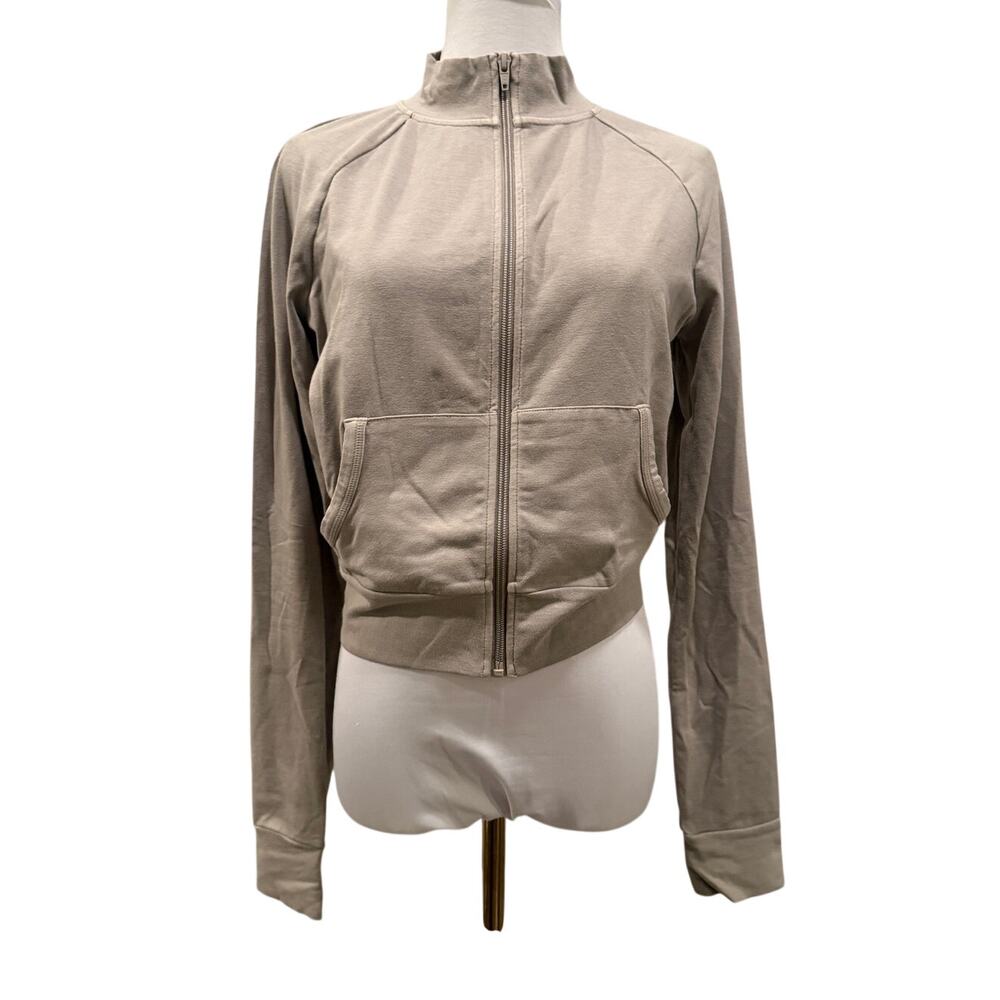 SKIMS Outdoor Track Jacket Stone Beige Cotton Medium Full Zip Athleisure Casual